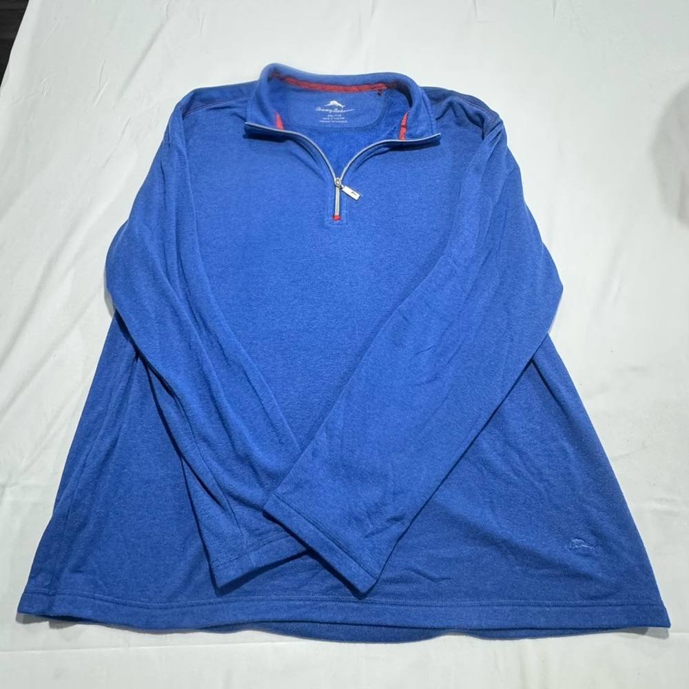 EUC TOMMY BAHAMA BLUE MARLIN LOGO QUARTER ZIP PULLOVER SWEATER. SIZE XXL. 2XL